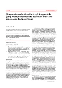 Glucose-Dependent Insulinotropic Polypeptide (GIP): from Prohormone to Actions in Endocrine Pancreas and Adipose Tissue