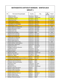 Mathematics Without Borders - Winter 2019 Group 1