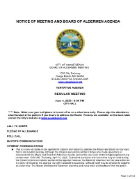 Notice of Meeting and Board of Aldermen Agenda