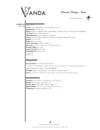 VANDA Private Event Menu 04.19