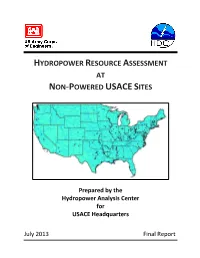 Hydropower Resource Assessment at Non-Powered Usace Sites