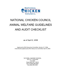 Position Paper, Animal Welfare Guidelines and Audit Checklist