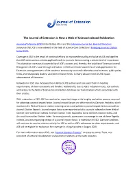The Journal of Extension Is Now a Web of Science Indexed Publication