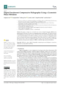 Digital Incoherent Compressive Holography Using a Geometric Phase Metalens