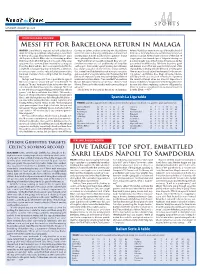Messi Fit for Barcelona Return in Malaga Juve Target Top Spot