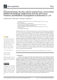 Potential Probiotic Bacillus Subtilis Isolated from a Novel Niche