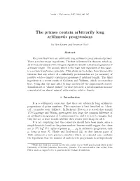 The Primes Contain Arbitrarily Long Arithmetic Progressions