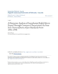 A Harmonic Analysis of Saxophonist Ralph Moore Found Through