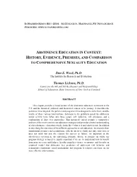 Abstinence Education in Context: History, Evidence, Premises, and Comparison to Comprehensive Sexuality Education