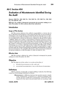Evaluation of Misstatements Identified During the Audit 399