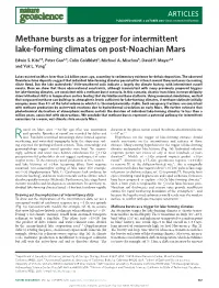 Methane Bursts As a Trigger for Intermittent Lake-Forming Climates on Post-Noachian Mars Edwin S