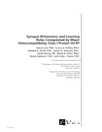 Synapse Elimination and Learning Rules Coregulated by Major Histocompatibility Class I Protein H2-Db Hanmi Lee, Phd,1 Lowry A