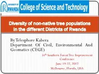 Diversity of Non-Native Tree Populations in the Different Districts of Rwanda