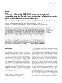 Efficiency of Partial 16S Rrna Gene Sequencing As Molecular Marker for Phylogenetic Study of Cyanobacteria, with Emphasis on Some Complex Taxa