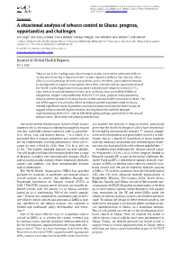 A Situational Analysis of Tobacco Control in Ghana: Progress, Opportunities and Challenges