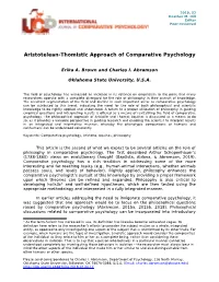 Aristotelean-Thomistic Approach of Comparative Psychology