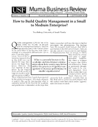 How to Build Quality Management in a Small to Medium Enterprise? by Tres Bishop, University of South Florida
