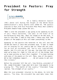 President to Pastors: Pray for Strength