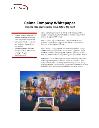 Raima Company Whitepaper Enabling Edge Applications to Move Data to the Cloud