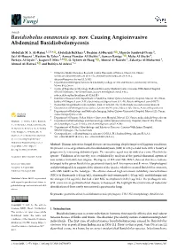 Basidiobolus Omanensis Sp. Nov. Causing Angioinvasive Abdominal Basidiobolomycosis