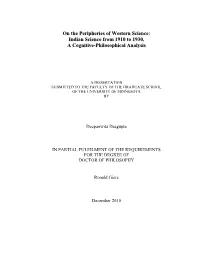 Indian Science from 1910 to 1930, a Cognitive-Philosophical Analysis