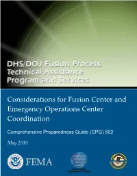 Considerations for Fusion Center and Emergency Operations Center Coordination