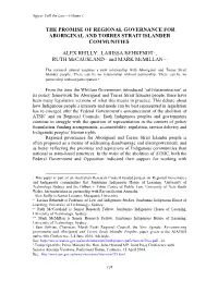 The Promise of Regional Governance for Aboriginal and Torres Strait Islander Communities1