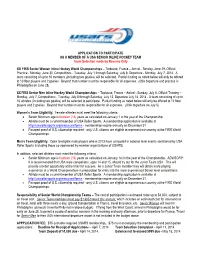 APPLICATION to PARTICIPATE AS a MEMBER of a USA SENIOR INLINE HOCKEY TEAM Team Selection Made by Resume Only
