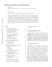 Arxiv:Quant-Ph/0212023V2 7 Jul 2003 Contents Theory Relativity and Information Quantum I.Terltvsi Esrn Process Measuring Relativistic the III