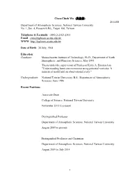 Chun-Chieh Wu (吳俊傑) 2014/08 Department of Atmospheric Sciences, National Taiwan University No