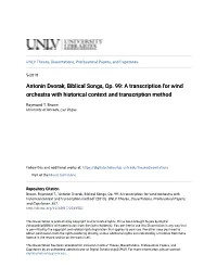 Antonin Dvorak, Biblical Songs, Op. 99: a Transcription for Wind Orchestra with Historical Context and Transcription Method