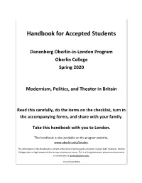 Handbook for Accepted Students: Danenberg Oberlin-In-London