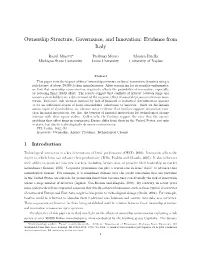 Ownership Structure, Governance, and Innovation: Evidence from Italy