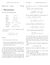Physics 464/511 Lecture I Fall, 2016 1 Differential Equations