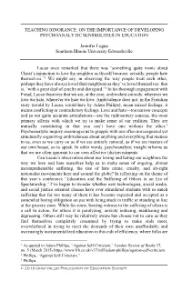 Teaching Ignorance: on the Importance of Developing Psychoanalytic Sensibilities in Education