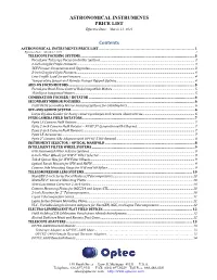Astronomy Price List