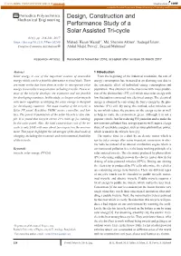Design, Construction and Performance Study of a Solar