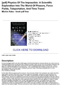 [Pdf] Physics of the Impossible: a Scientific Exploration Into the World of Phasers, Force Fields, Teleportation, and Time Travel Michio Kaku - Book Pdf Free