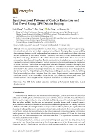 Spatiotemporal Patterns of Carbon Emissions and Taxi Travel Using GPS Data in Beijing
