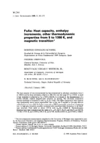 Feas: Heat Capacity, Enthalpy Increments, Other Thermodynamic Properties from 5 to 1350 K, and Magnetic Transition A