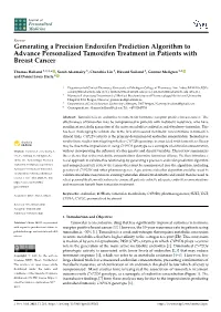 Generating a Precision Endoxifen Prediction Algorithm to Advance Personalized Tamoxifen Treatment in Patients with Breast Cancer