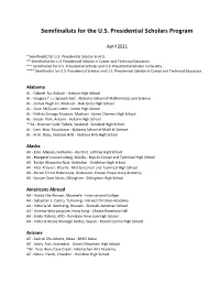 2021 Semifinalists for the U.S. Presidential Scholars Program