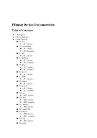 Ffmpeg Devices Documentation Table of Contents