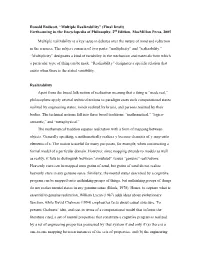 Ronald Endicott, “Multiple Realizability” (Final Draft) Forthcoming in the Encyclopedia of Philosophy, 2Nd Edition, Macmillan Press, 2005
