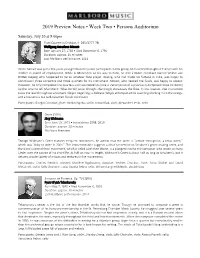 2019 Preview Notes • Week Two • Persons Auditorium