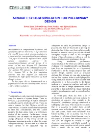 Aircraft System Simulation for Preliminary Design