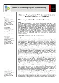 Risks and Its Management Strategies in Small Onion in Perambalur