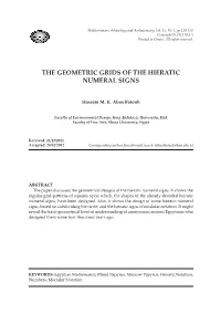 The Geometric Grids of the Hieratic Numeral Signs