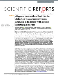 Atypical Postural Control Can Be Detected Via Computer Vision Analysis in Toddlers with Autism Spectrum Disorder