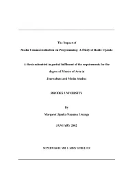 The Impact of Media Commercialisation on the Public Service Programming of Radio Uganda